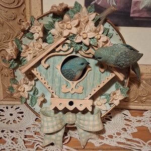 Decorative Birdhouse Wall Plaque with Blue Birds